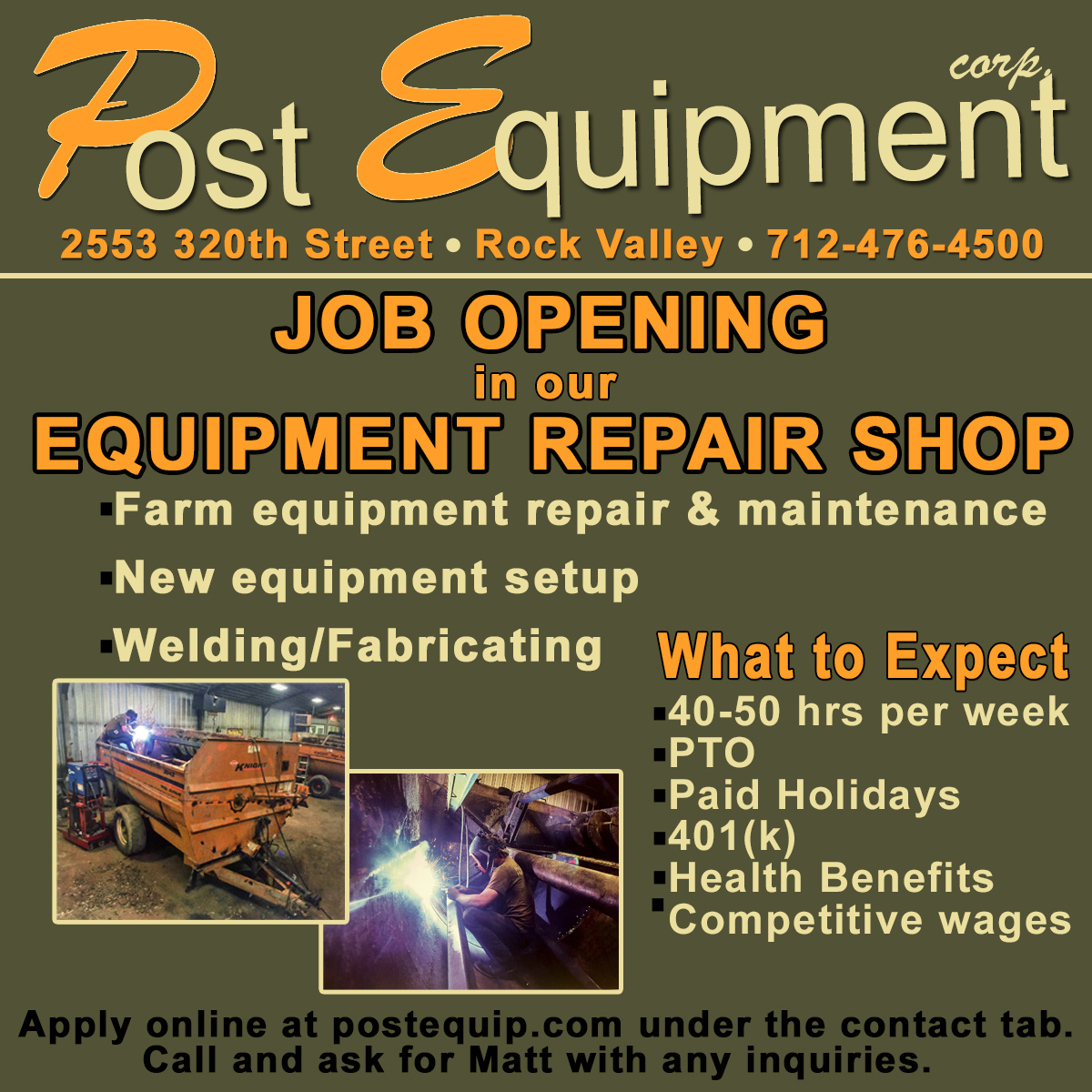 Shop Help Wanted Ad | Post Equipment