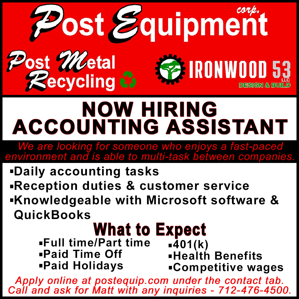 Accounting Assit. Ad. 2 | Post Equipment