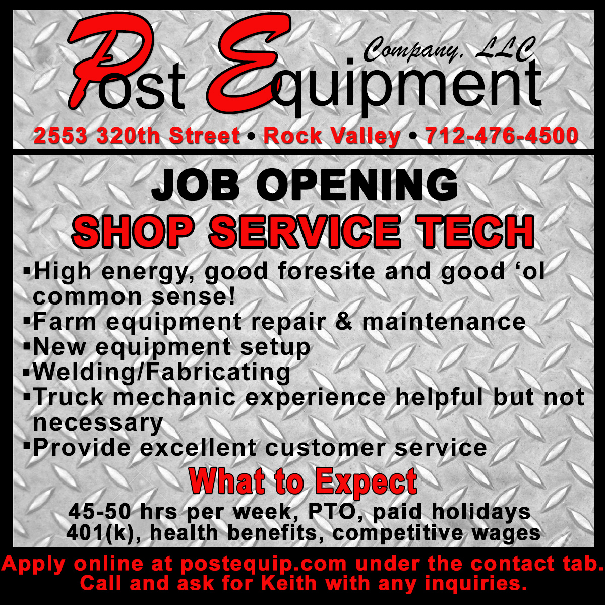 Shop Help Wanted Ad | Post Equipment